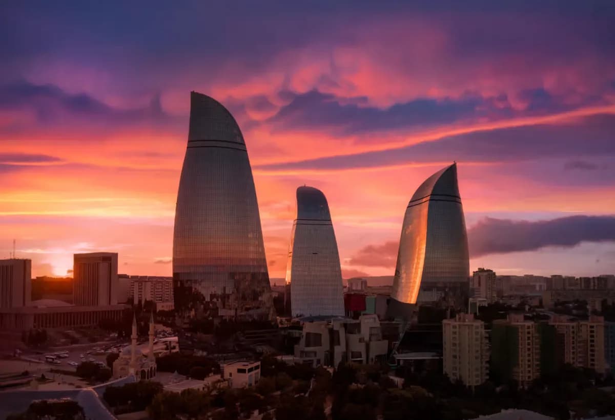 Flame Towers at night, Baku