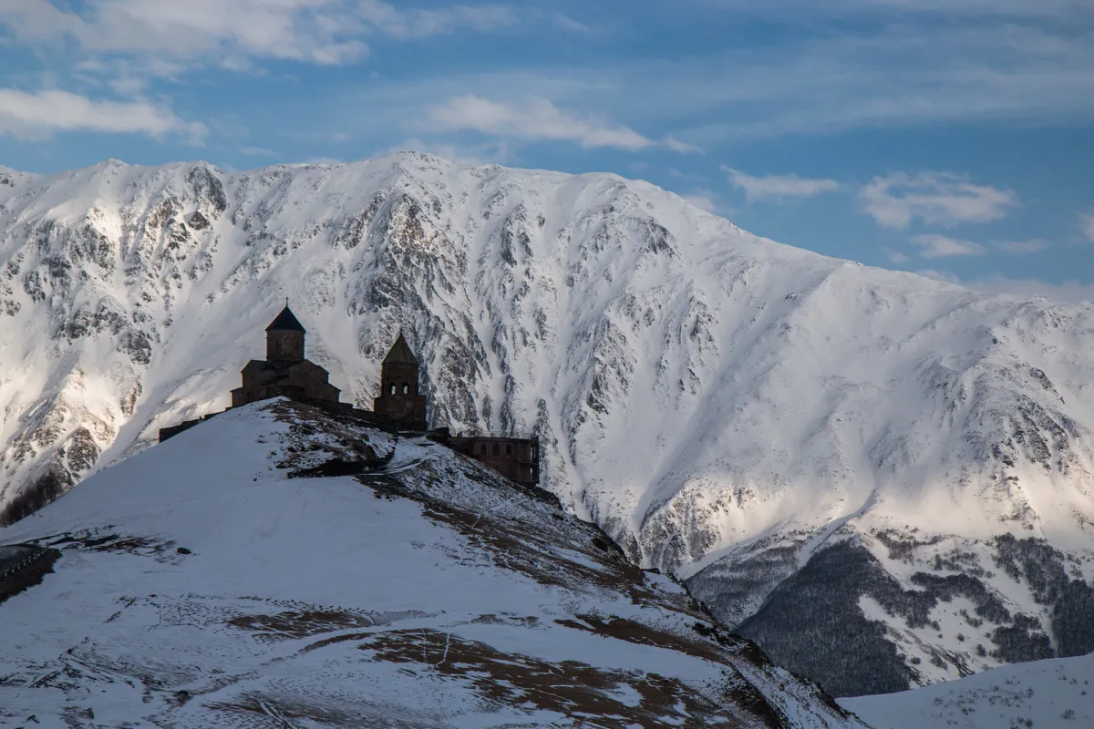 Gergeti Trinity Church with Mount Kazbek